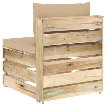 Секционен среден диван с възглавници, зелено импрегнирано дърво