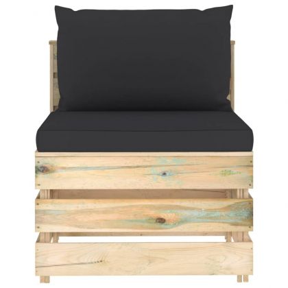 Секционен среден диван с възглавници, зелено импрегнирано дърво