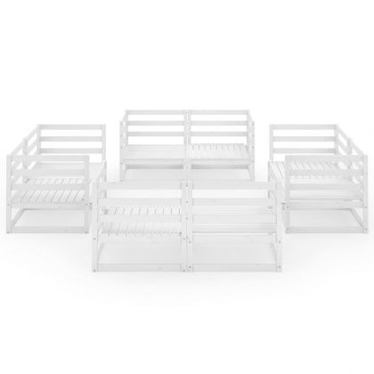 Градински лаундж комплект, 8 части, бял, борово дърво масив