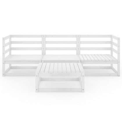 Градински лаундж комплект, 4 части, бял, бор масив