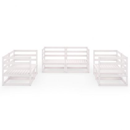 Градински лаундж комплект, 6 части, бял, бор масив
