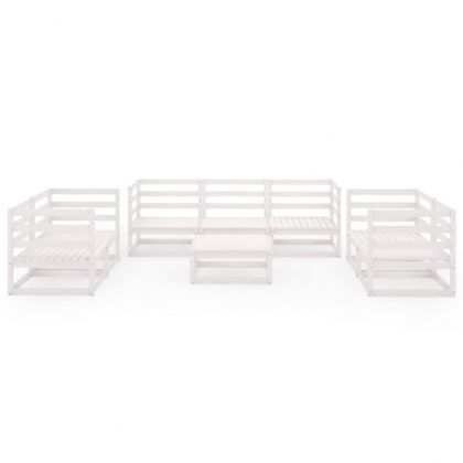 Градински лаундж комплект, 8 части, бял, бор масив