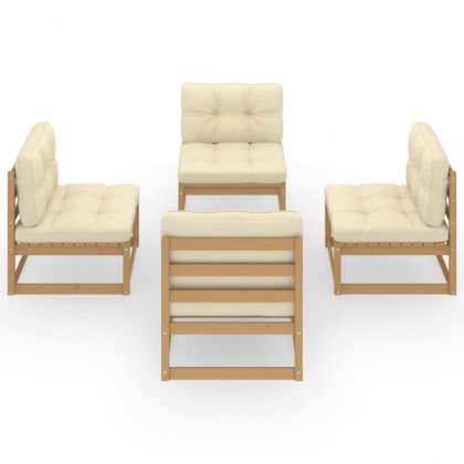 Градински лаундж комплект, 4 части, с възглавници, бор масив