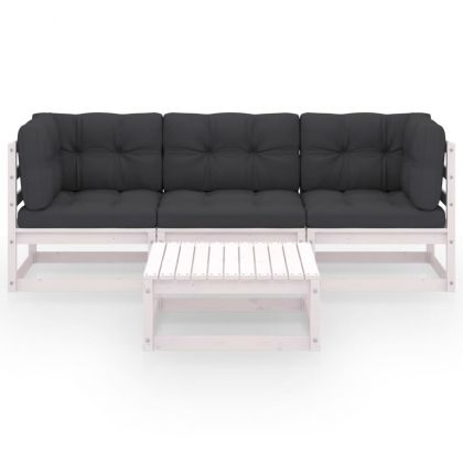 Градински лаундж комплект, 4 части, с възглавници, бор масив