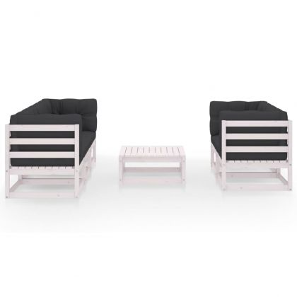 Градински лаундж комплект, 6 части, с възглавници, бор масив