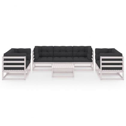 Градински лаундж комплект, 8 части, с възглавници, бор масив