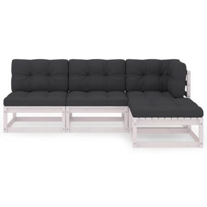 Градински лаундж комплект, 4 части, с възглавници, бор масив