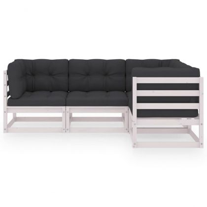 Градински лаундж комплект, 4 части, с възглавници, бор масив