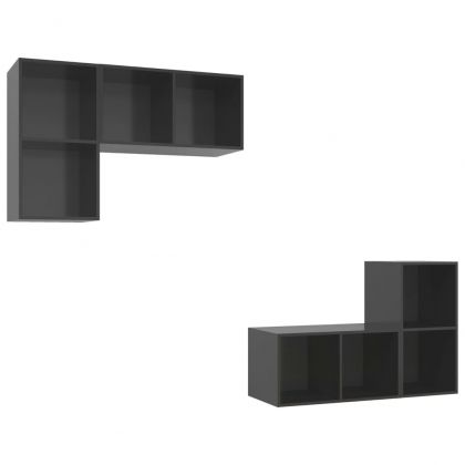 ТВ шкафове за стенен монтаж, 4 бр, сив гланц, инженерно дърво