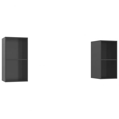 ТВ шкафове за стенен монтаж, 2 бр, сив гланц, инженерно дърво