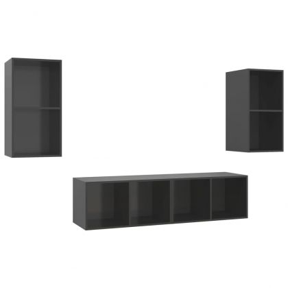 ТВ шкафове за стенен монтаж, 4 бр, сив гланц, инженерно дърво