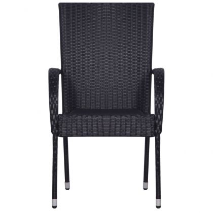 Стифиращи външни столове, 6 бр, полиратан, черни