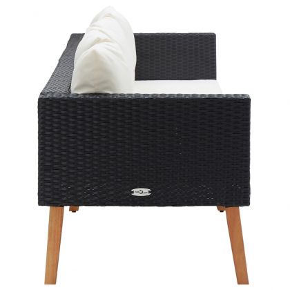 3-местен градински диван с възглавници, полиратан, черен