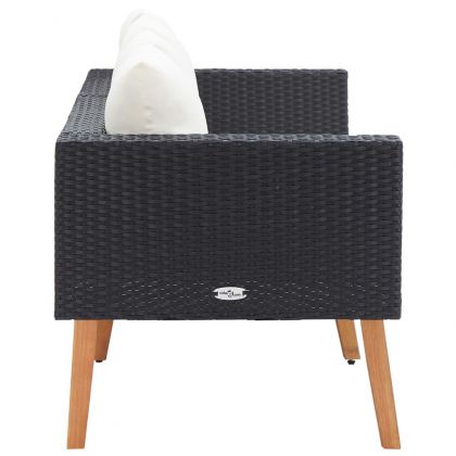 2-местен градински диван с възглавници, полиратан, черен