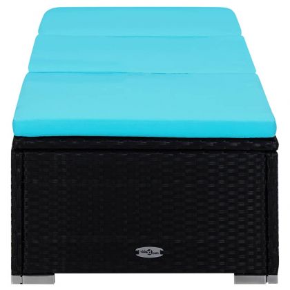 Шезлонг с шалте и маса за чай, полиратан, син