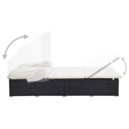 2-местно легло за открито с възглавница, черен полиратан