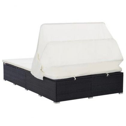 2-местно легло за открито с възглавница, черен полиратан