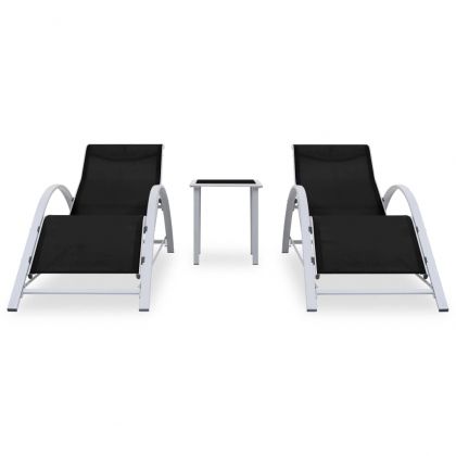 Шезлонги с маса, 2 бр, алуминий, черни
