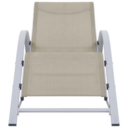 Шезлонги с маса, 2 бр, алуминий, кремави