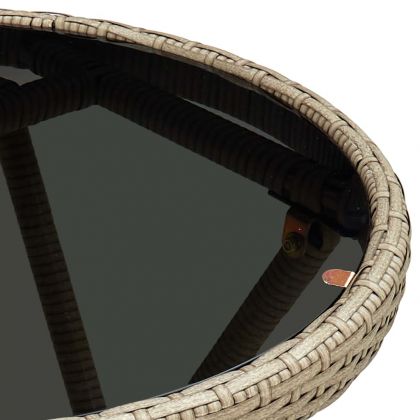 Маса за чай бежова 60 см полиратан и закалено стъкло