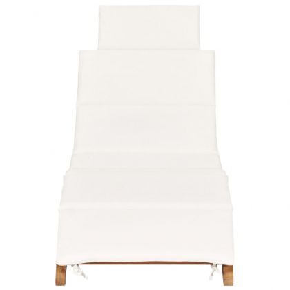 Сгъваем шезлонг с кремавобяло шалте, тиково дърво масив