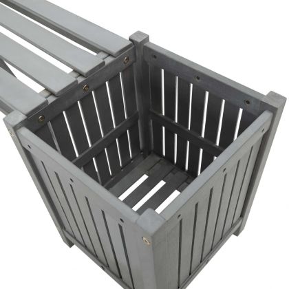 Градинска пейка с 2 плантера, 150 см, акация масив, сива