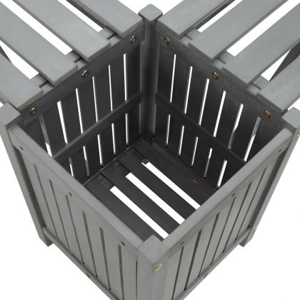 Градинска ъглова пейка с плантер, 117 cм, акация масив, сива