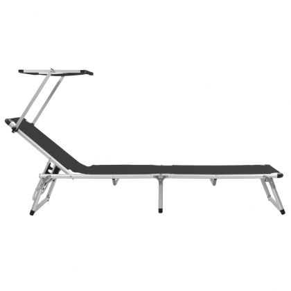 Сгъваеми шезлонги със сенници 2 бр алуминий и textilene черни