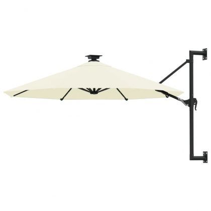 Чадър за монтаж на стена с LED и метален прът, 300 см, пясъчен