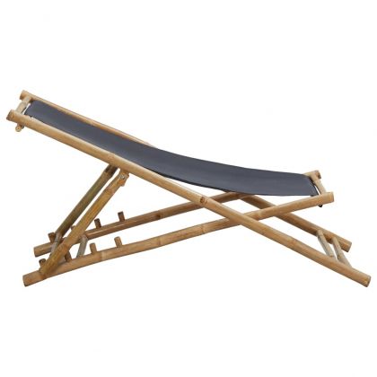 Стол шезлонг, бамбук и канава, тъмносив