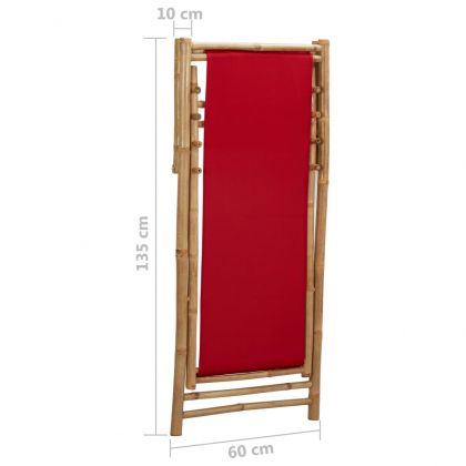 Стол шезлонг, бамбук и канава, червен