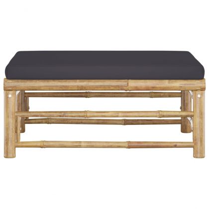 Градинска табуретка с тъмносива възглавница, бамбук