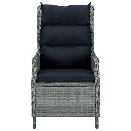 Накланящ градински стол с поставка за крака полиратан светлосив