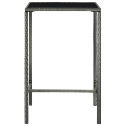 Градинска бар маса, сива, 70x70x110 см, полиратан и стъкло