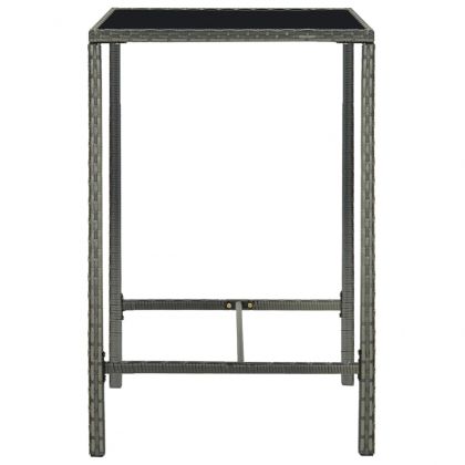 Градинска бар маса, сива, 70x70x110 см, полиратан и стъкло