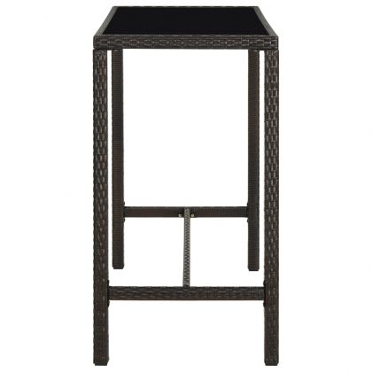 Градинска бар маса, кафява, 130x60x110 см, полиратан и стъкло