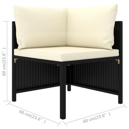 Градински комплект с възглавници, 3 части, черен полиратан