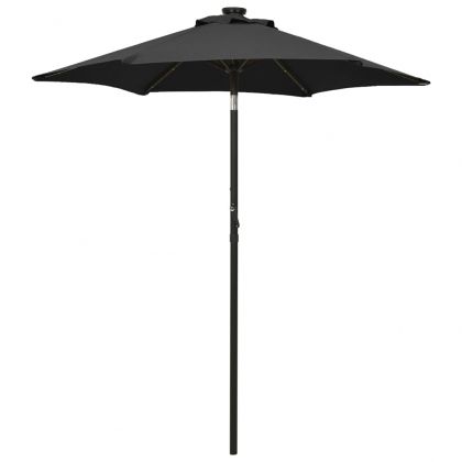 Чадър с LED осветление, черен, 200x211 см, алуминий