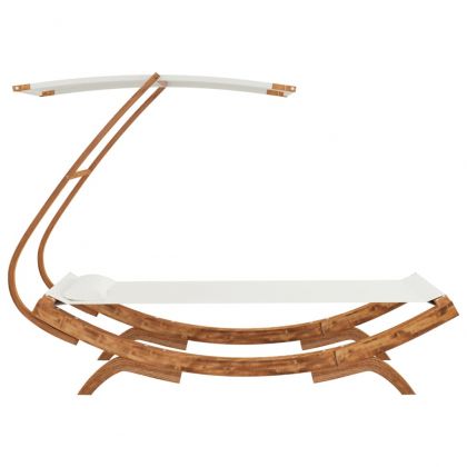 Лаундж легло с навес 100x190x134 см извито дърво масив кремаво