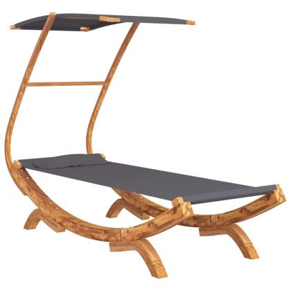 Лаундж легло с навес 100x190x134 см извито дърво масив антрацит