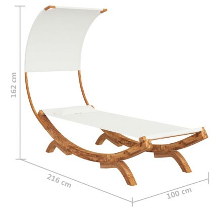 Лаундж легло с навес 100x200x126 см извито дърво масив кремав