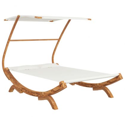 Лаундж легло с навес 165x203x138 см извито дърво масив кремаво