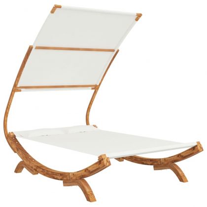 Лаундж легло с навес 165x203x138 см извито дърво масив кремаво