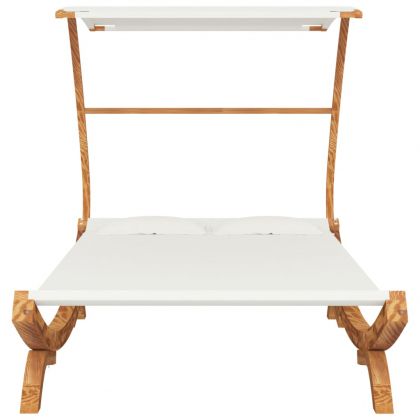 Лаундж легло с навес 165x203x138 см извито дърво масив кремаво