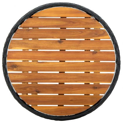 Маса за чай, черна, 60 см, полиратан и акациево дърво масив