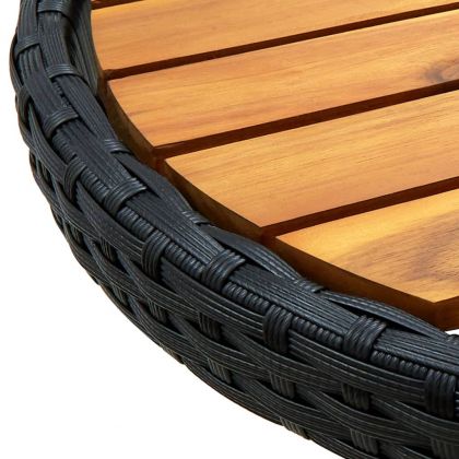 Маса за чай, черна, 60 см, полиратан и акациево дърво масив