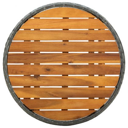 Маса за чай, сива, 60 см, полиратан и акациево дърво масив