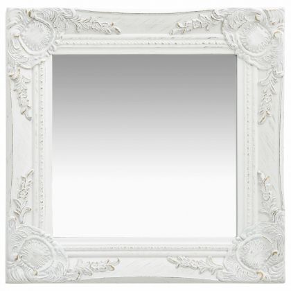 Стенно огледало, бароков стил, 40x40 см, бяло