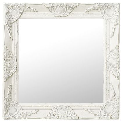 Стенно огледало, бароков стил, 50x50 см, бяло