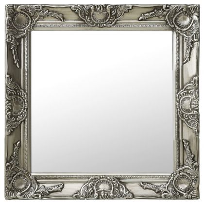 Стенно огледало, бароков стил, 50x50 см, сребристо